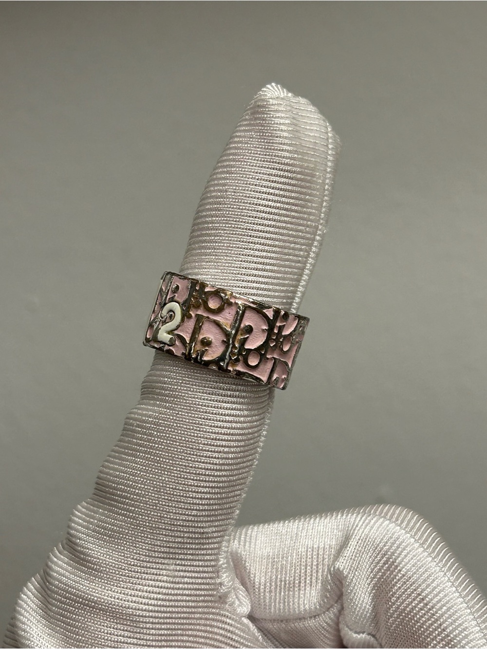 DIOR Vintage Christian Dior Oblique Pink Trotter No. 2 Silvertone Ring • Size 6 - Picture 6 of 10